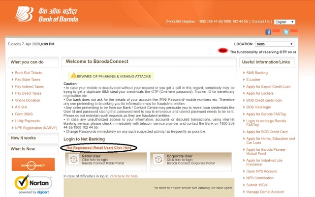 bank of baroda net banking new registration