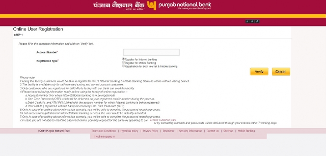 PNB Internet banking account number