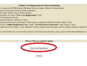 psb net banking registraion process