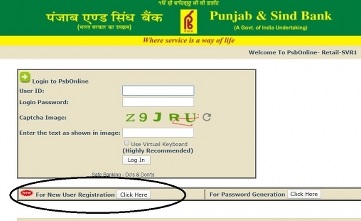 Punjab & sind bank new user registration