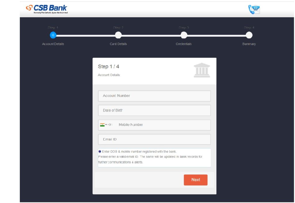 csb netbanking registration details
