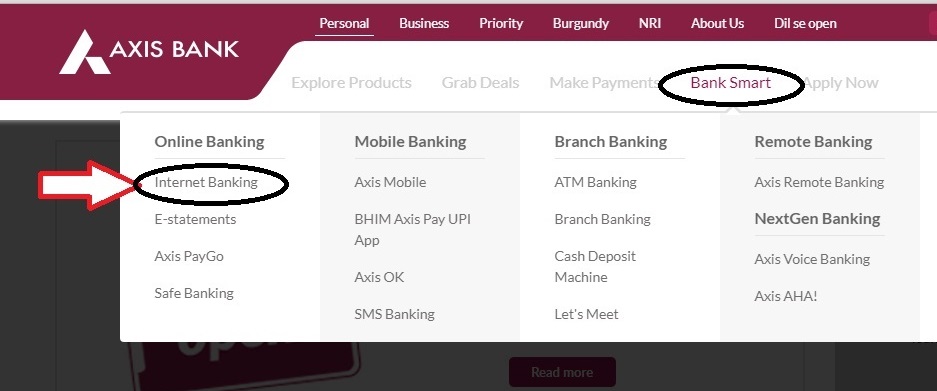 axis internet banking link