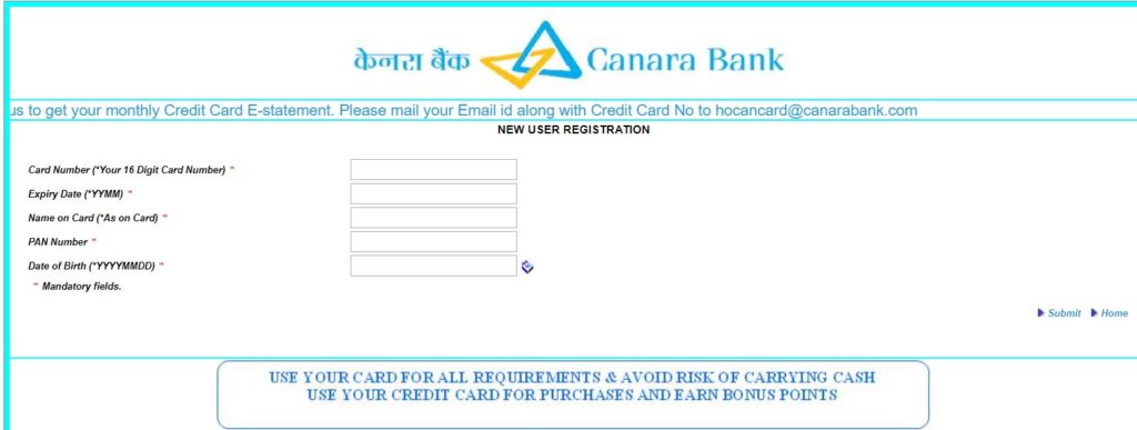 credit card statement new user registration