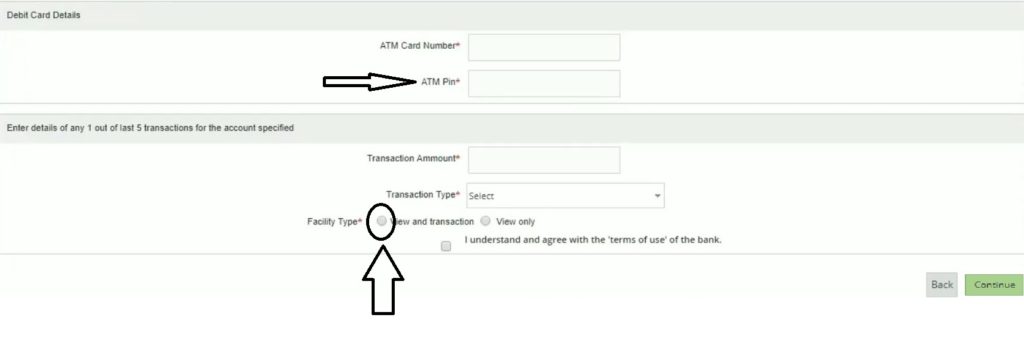 Enter ATM card details UBI internet banking registration
