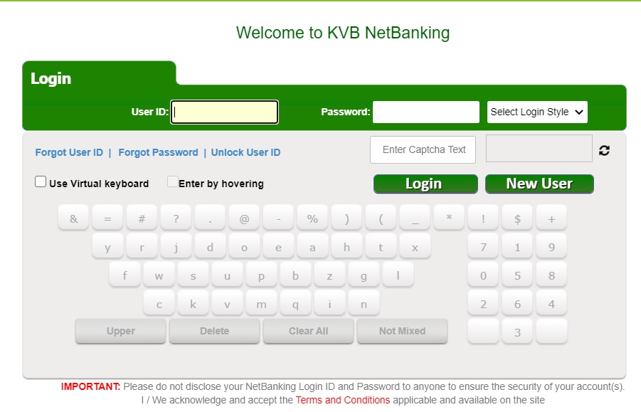 KVB Net banking Login